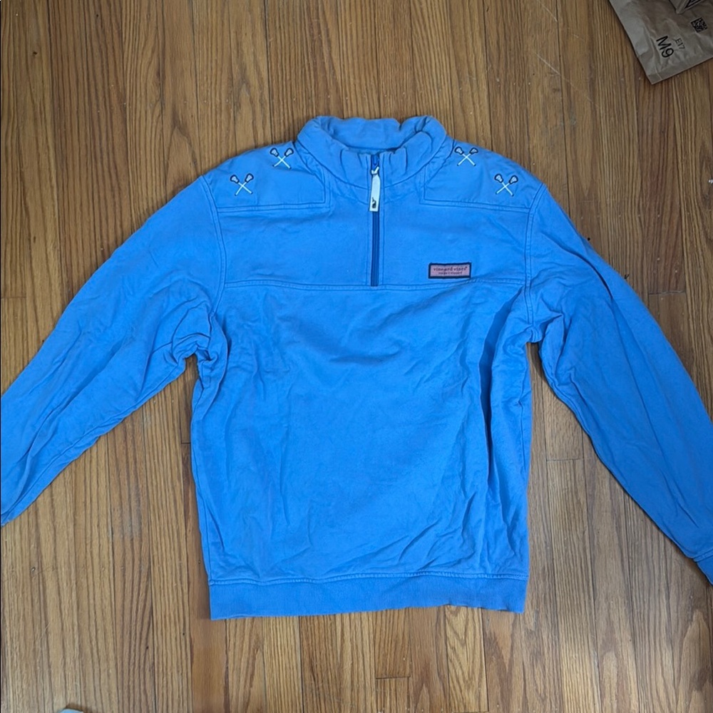 Vineyard Vines Blue Quarter-Zip Pullover with Lacrosse sticks
